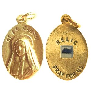 Cabrini Medal with Relic Gold-toned pewter medal