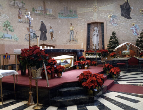 St. Frances Cabrini Shrine NYC altar at Christmas