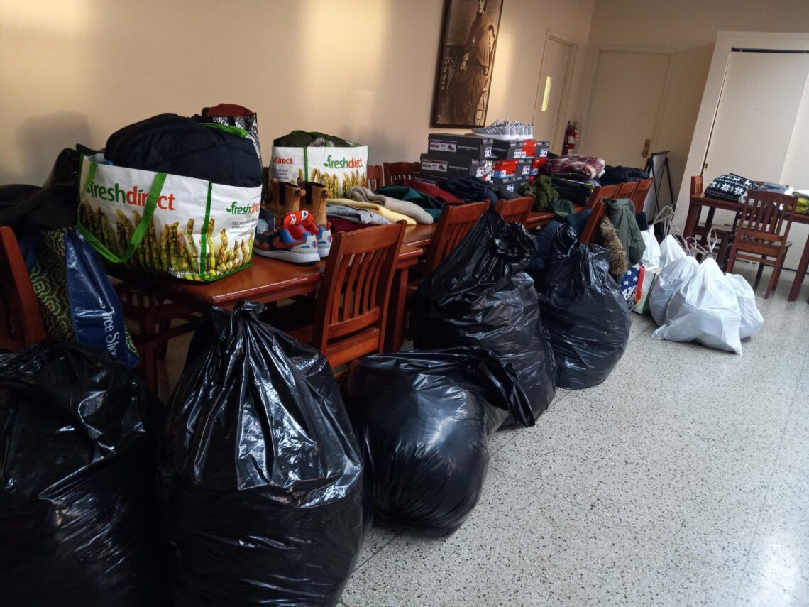Bags of clothing ready for sorting