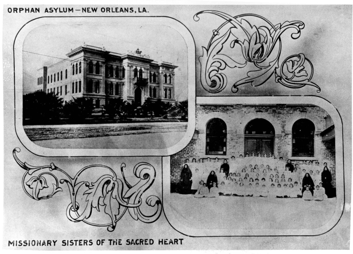 postcard of orphan asylum in New Orleans founded by Mother Cabrini